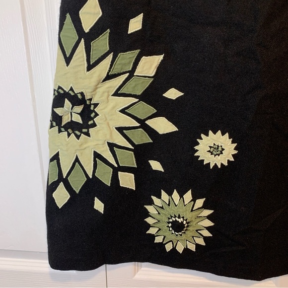 WALLIS Black and Green Wool Midi A-Line Skirt Women’s Size 12 - Picture 3 of 7